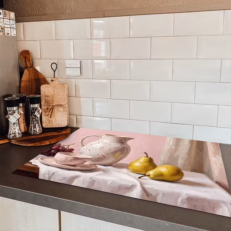 Induction Hob Cover - Still Life - Fruit - Pink - Stilleven - Fruit - Roze Inductie beschermer vinyl 3mm klein