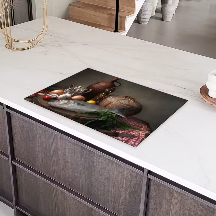 Stilleven met Vis en Olijfolie Inductie beschermer vinyl 3mm klein -sfeer8