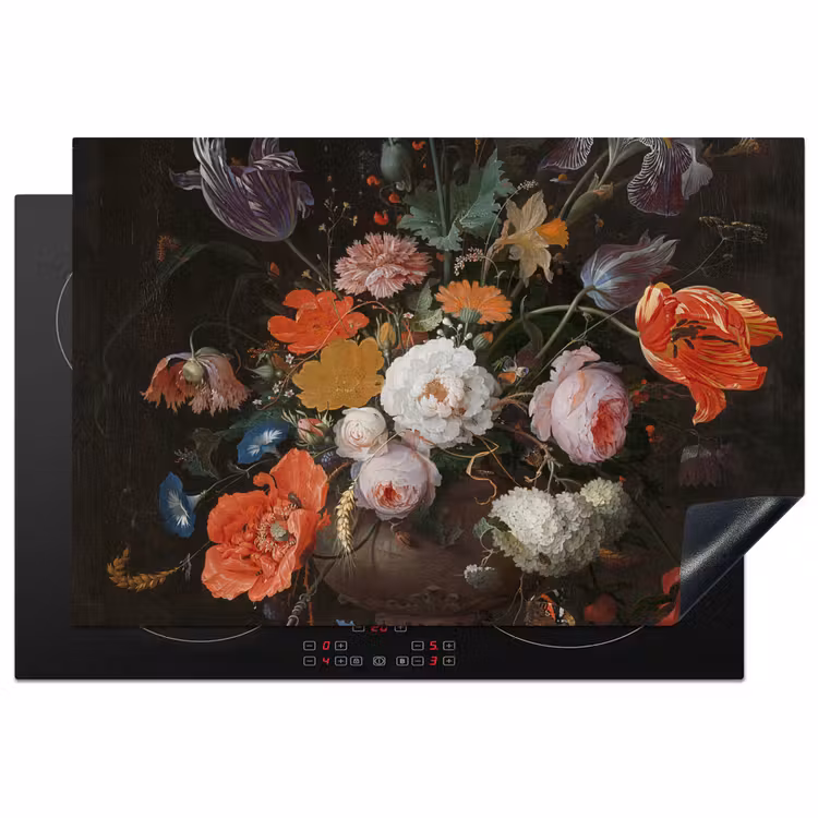 Stilleven met bloemen en een horloge - Schilderij van Abraham Mignon Inductie beschermer vinyl 3mm klein -3d
