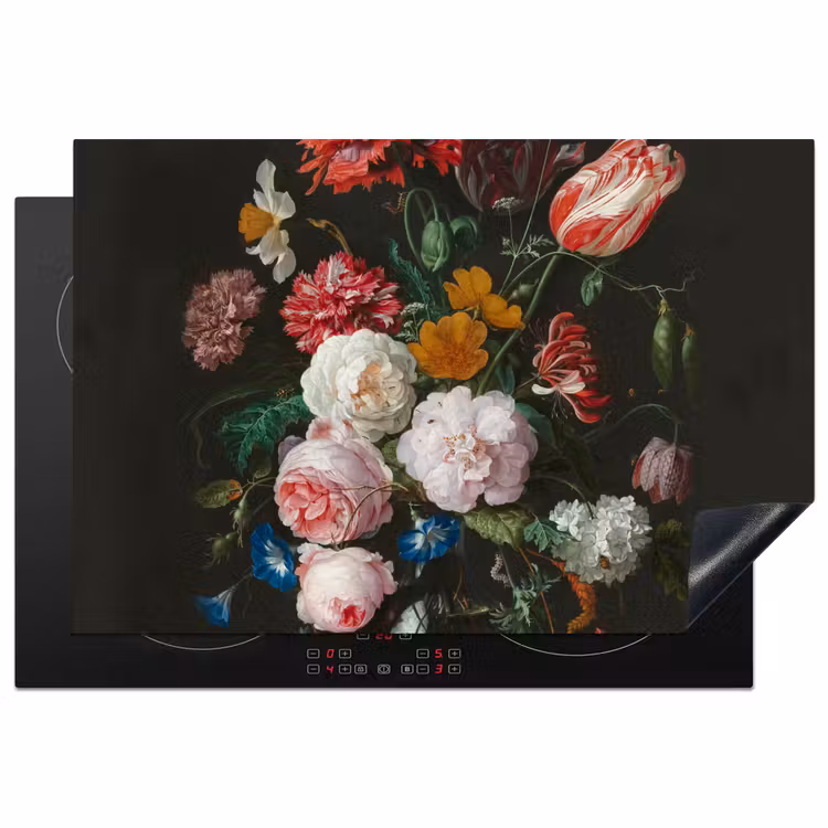 Stilleven met bloemen in een glazen vaas - Schilderij van Jan Davidsz. de Heem Inductie beschermer vinyl 3mm klein -3d