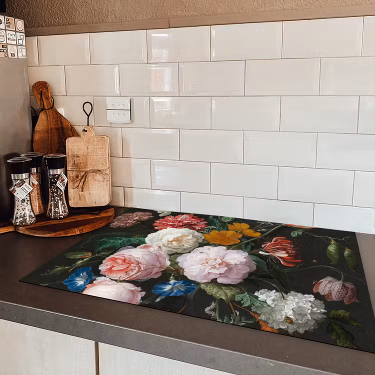 Stilleven met bloemen in een glazen vaas - Schilderij van Jan Davidsz. de Heem Inductie beschermer vinyl 3mm klein -sfeer3