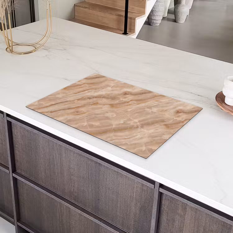 Steen - Ader - Natuur - Modern - Beige Inductie beschermer vinyl 3mm klein -sfeer8