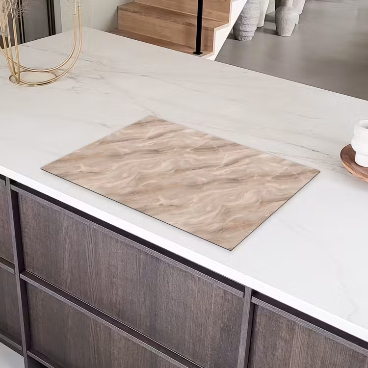 Steen - Golvend - Abstract - Beige Inductie beschermer vinyl 3mm klein -sfeer8