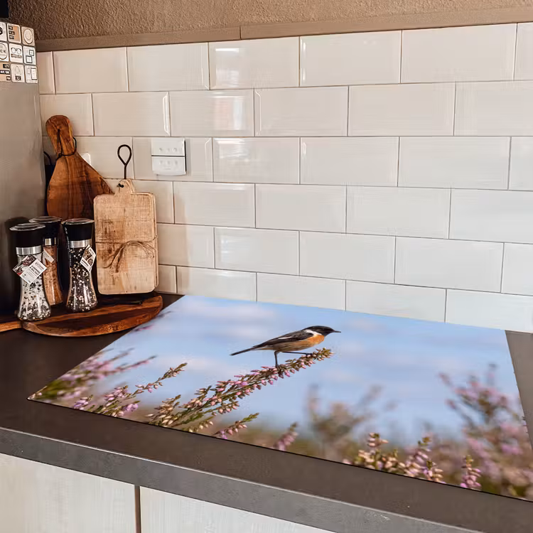 Roodborsttapuit - Heide - Paars - Natuur - Sfeervol Inductie beschermer vinyl 3mm klein -sfeer3