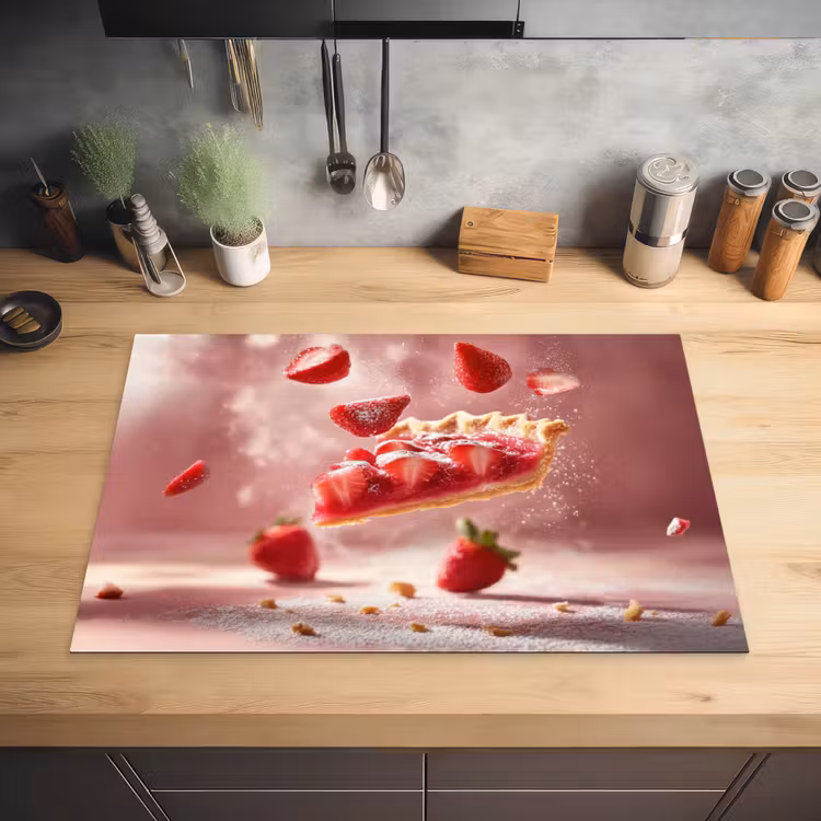 Aardbei - Taart- Eten - Roze Inductie beschermer vinyl 3mm klein -sfeer5