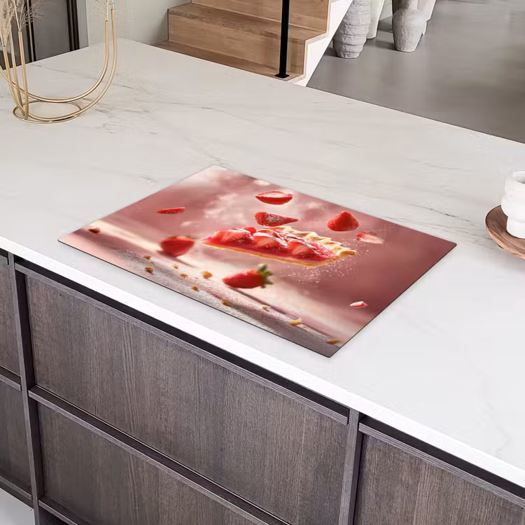 Aardbei - Taart- Eten - Roze Inductie beschermer vinyl 3mm klein -sfeer8