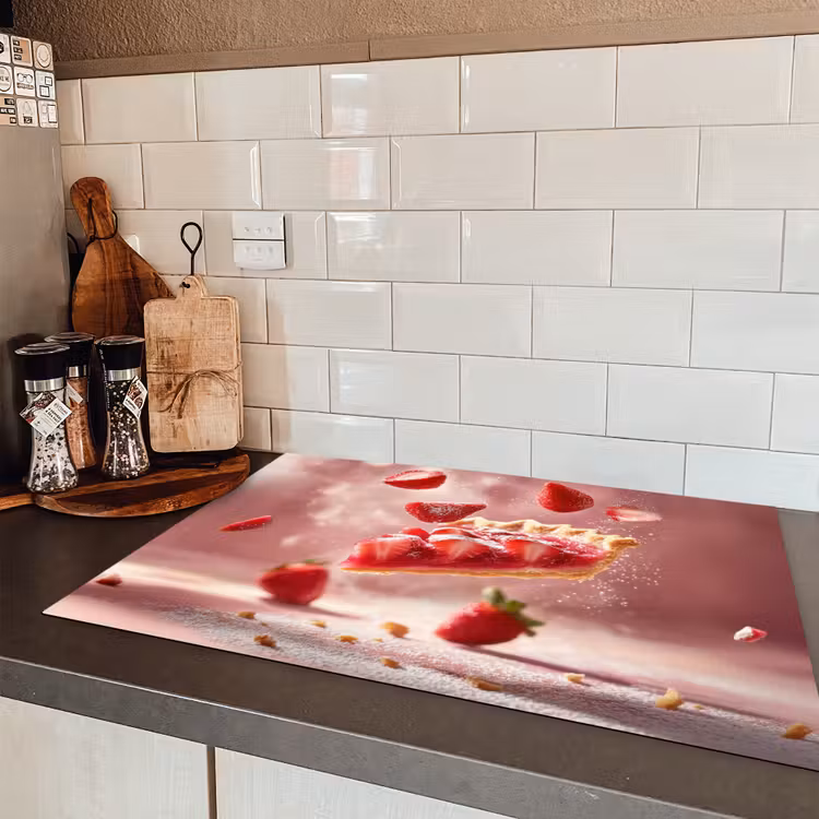 Aardbei - Taart- Eten - Roze Inductie beschermer vinyl 3mm klein -sfeer3