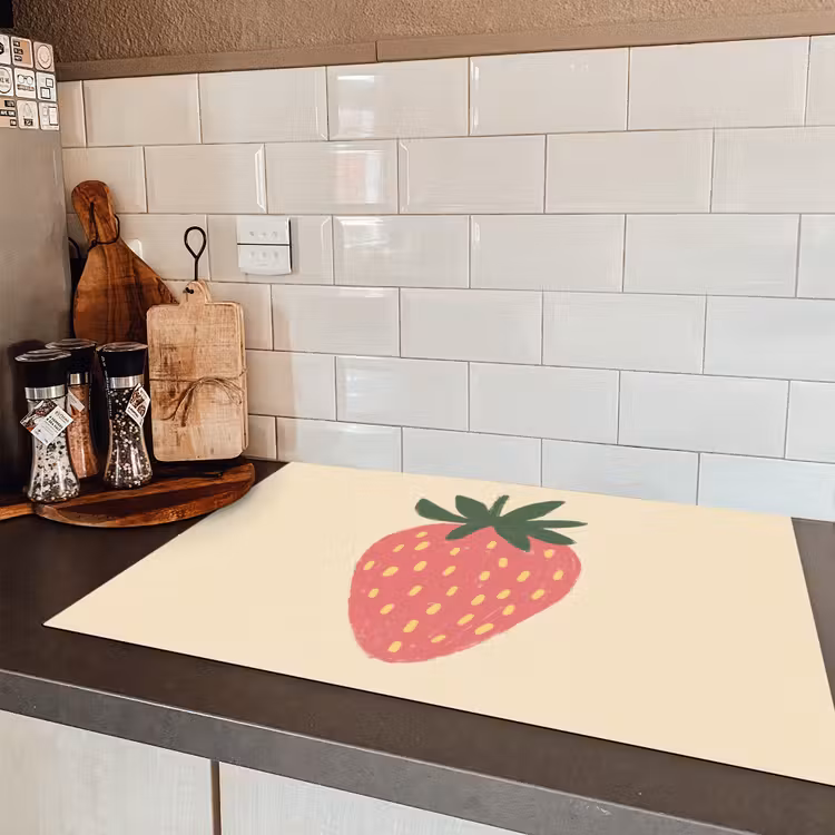 Aardbei - Minimalistisch - Rood - Fruit Inductie beschermer vinyl 3mm klein -sfeer3