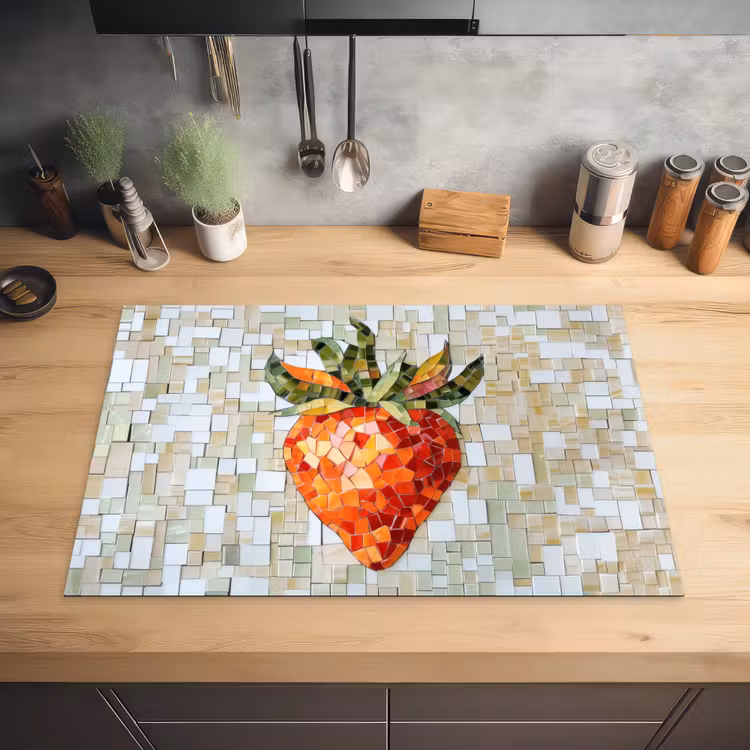 Aardbei - Rood - Mozaïek - Fruit Inductie beschermer vinyl 3mm klein -sfeer5