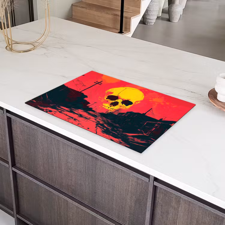 Straat - Verlaten - Schedel - Geel Inductie beschermer vinyl 3mm klein -sfeer8