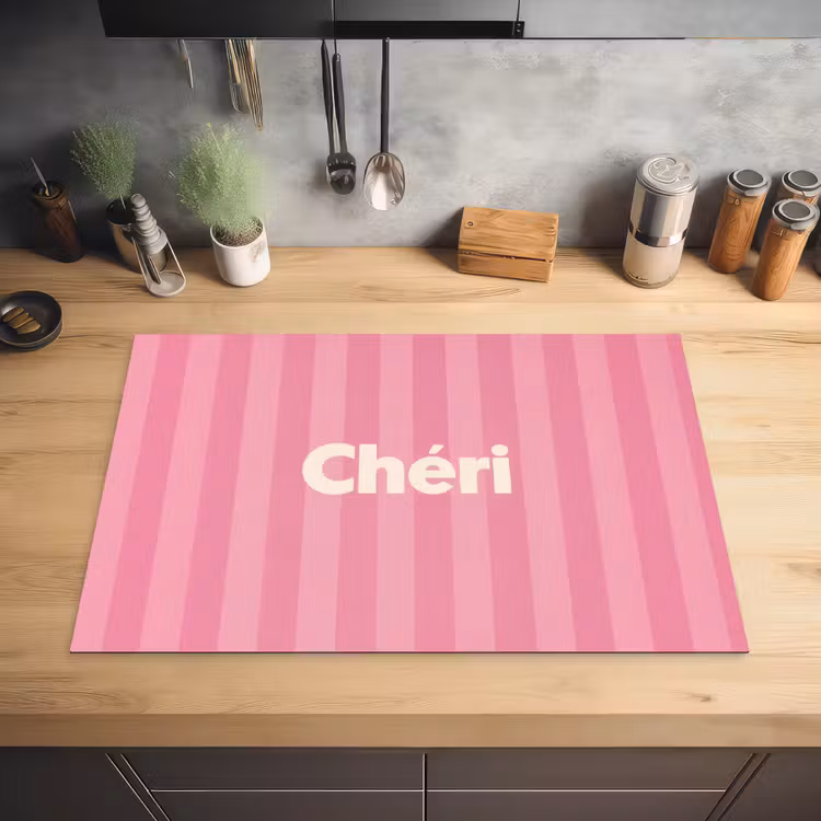 Gestreept - Roze - Chéri Inductie beschermer vinyl 3mm klein -sfeer5