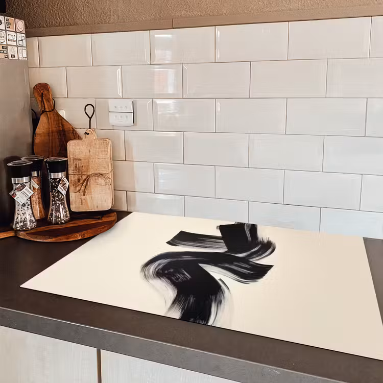 Strepen - Zwart - Abstract Inductie beschermer vinyl 3mm klein -sfeer3