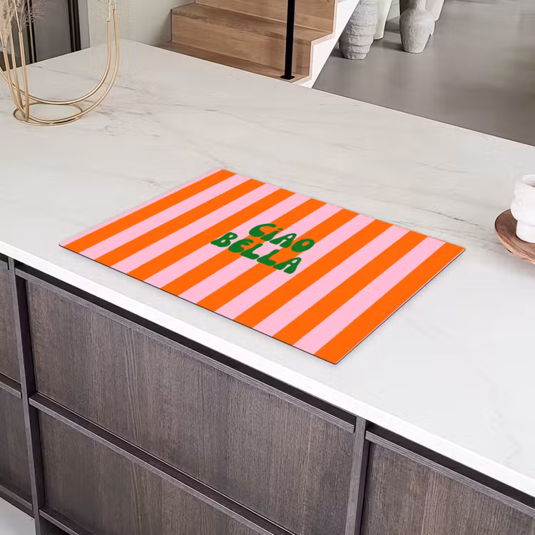 Strepen - Oranje - Verticaal - Ciao bella Inductie beschermer vinyl 3mm klein -sfeer8