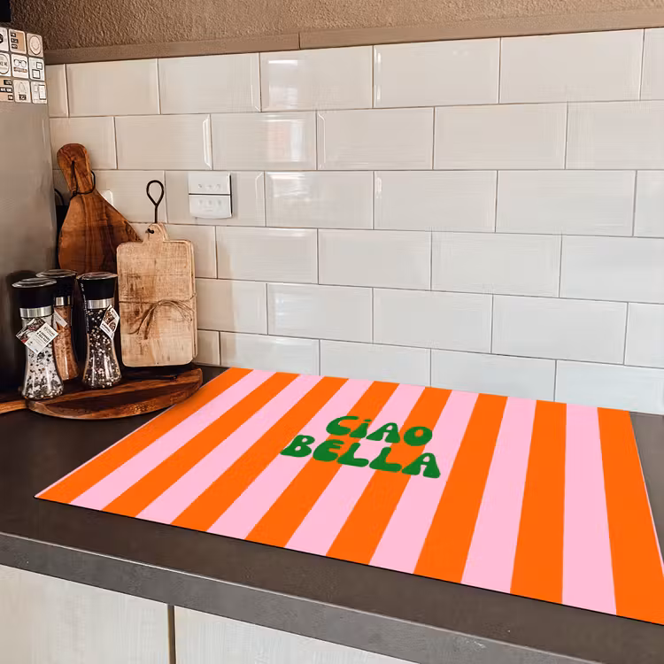 Strepen - Oranje - Verticaal - Ciao bella Inductie beschermer vinyl 3mm klein -sfeer3