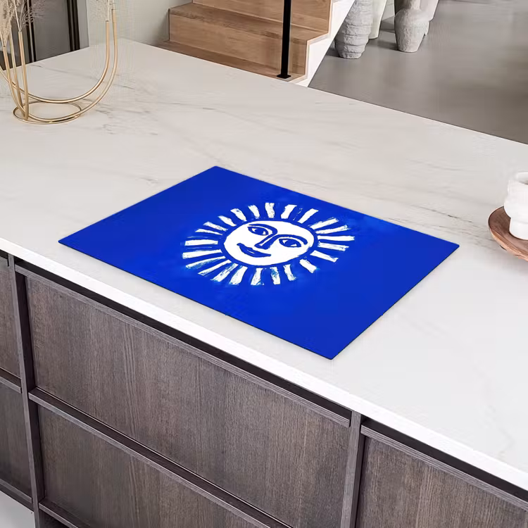 Zon - Gezicht - Penseelstructuur - Blauw Inductie beschermer vinyl 3mm klein -sfeer8