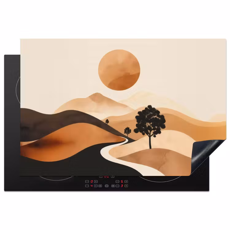 Zon - Heuvels - Boom - Abstract Inductie beschermer vinyl 3mm klein -3d