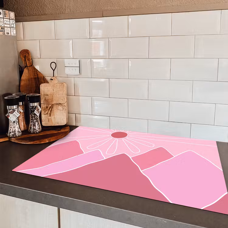 Zon - Bergen - Natuur - Abstract - Roze Inductie beschermer vinyl 3mm klein -sfeer3