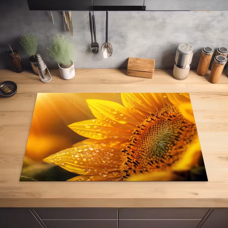 Zonnebloem - Dauwdruppels - Geel - Zonlicht Inductie beschermer vinyl 3mm klein -sfeer5