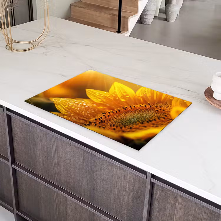 Zonnebloem - Dauwdruppels - Geel - Zonlicht Inductie beschermer vinyl 3mm klein -sfeer8