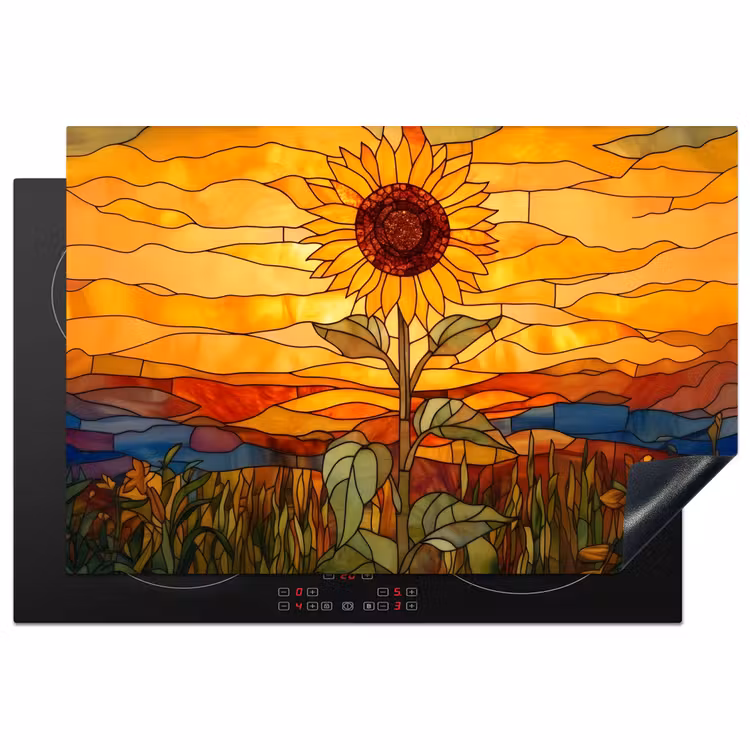 Zonnebloem - Mozaïek - Zonsondergang - Geel Inductie beschermer vinyl 3mm klein -3d