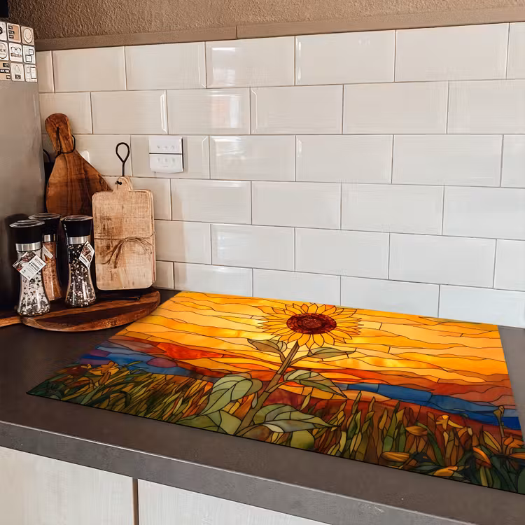 Zonnebloem - Mozaïek - Zonsondergang - Geel Inductie beschermer vinyl 3mm klein -sfeer3