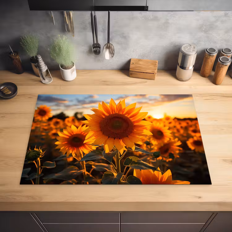 Zonnebloem - Zonsondergang - Bloemen - Natuur - Geel Inductie beschermer vinyl 3mm klein -sfeer5