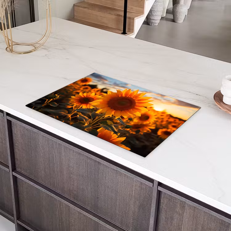 Zonnebloem - Zonsondergang - Bloemen - Natuur - Geel Inductie beschermer vinyl 3mm klein -sfeer8