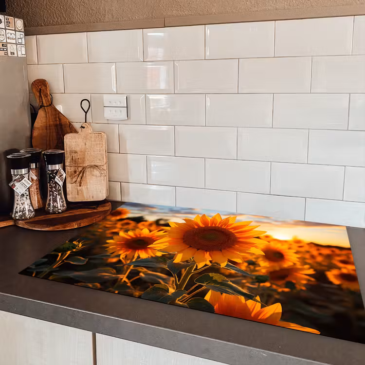 Zonnebloem - Zonsondergang - Bloemen - Natuur - Geel Inductie beschermer vinyl 3mm klein -sfeer3