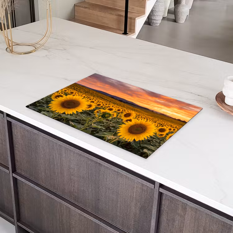 Zonnebloemen - Heuvellandschap - Geel Inductie beschermer vinyl 3mm klein -sfeer8