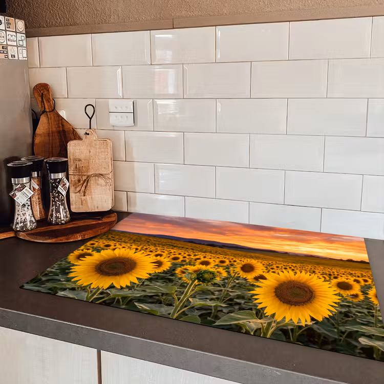 Zonnebloemen - Heuvellandschap - Geel Inductie beschermer vinyl 3mm klein -sfeer3