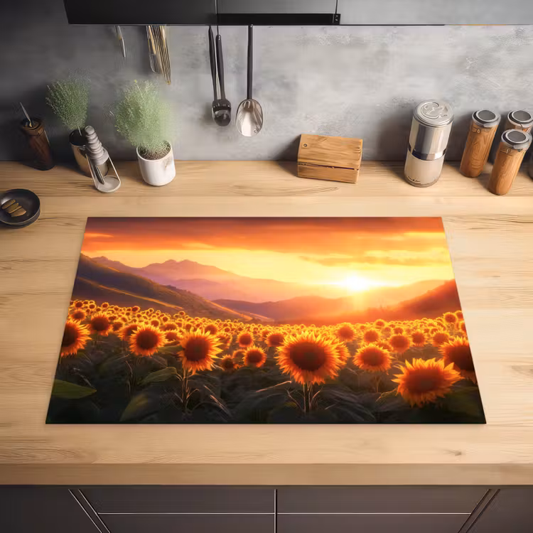 Zonnebloemen - Zonsondergang - Landschap Inductie beschermer vinyl 3mm klein -sfeer5