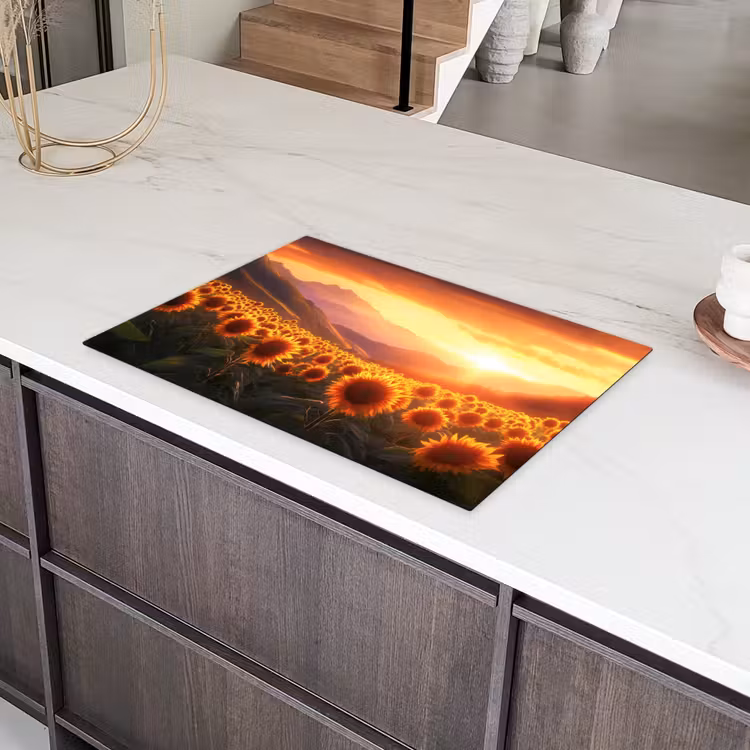 Zonnebloemen - Zonsondergang - Landschap Inductie beschermer vinyl 3mm klein -sfeer8