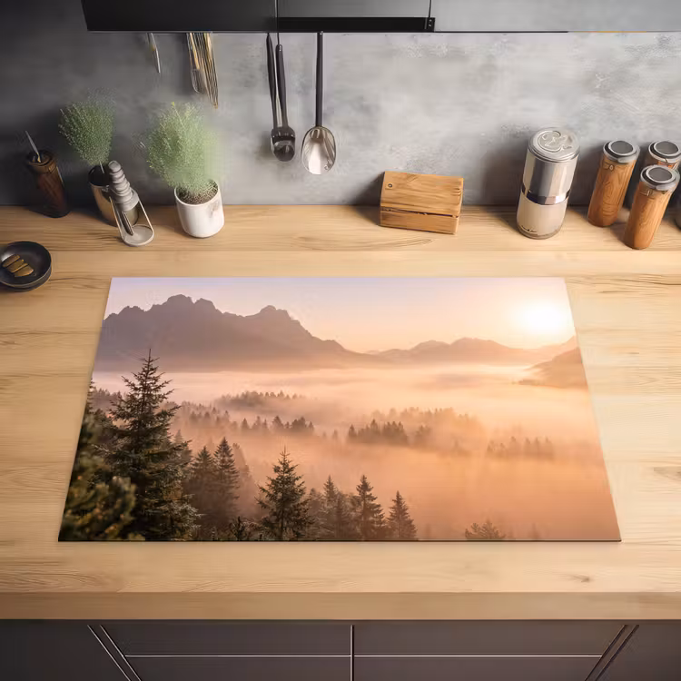Zonlicht - Mist - Bergen - Bomen Inductie beschermer vinyl 3mm klein -sfeer5