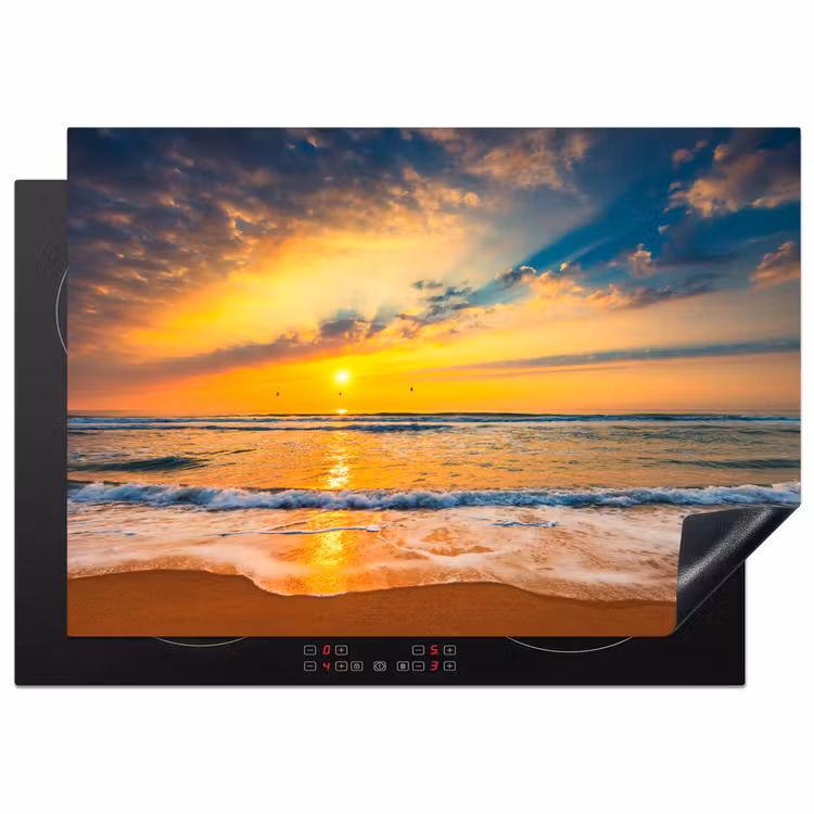 Zonsondergang - Strand - Zee - Wolken - Oranje Inductie beschermer vinyl 3mm middel -3d