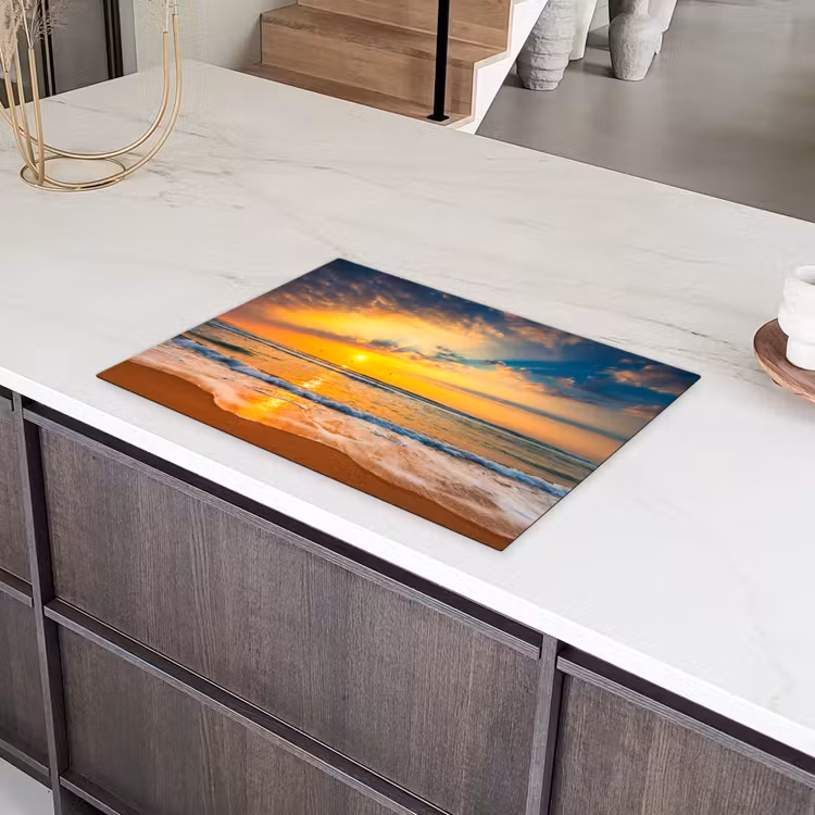 Zonsondergang - Strand - Zee - Wolken - Oranje Inductie beschermer vinyl 3mm middel -sfeer8