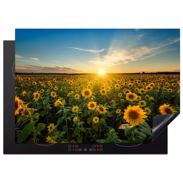 Zonsondergang - Bloemen - Zonnebloem - Horizon - Landschap Inductie beschermer vinyl 3mm middel -3d