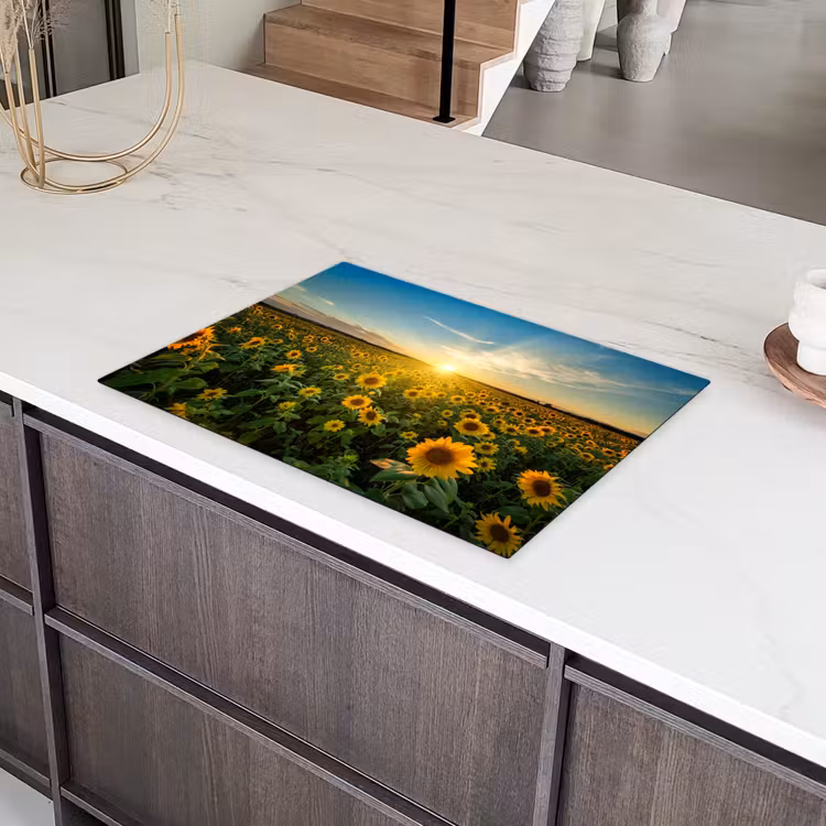 Zonsondergang - Bloemen - Zonnebloem - Horizon - Landschap Inductie beschermer vinyl 3mm middel -sfeer8