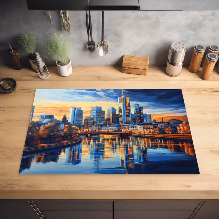 Zonsondergang Frankfurt - Stad - Skyline - Water Inductie beschermer vinyl 3mm klein -sfeer5