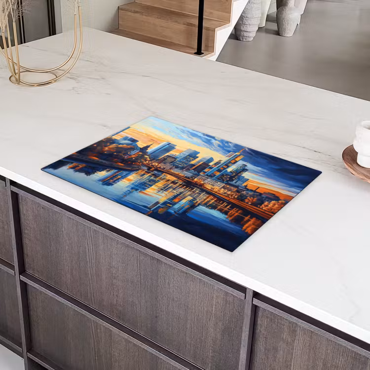 Zonsondergang Frankfurt - Stad - Skyline - Water Inductie beschermer vinyl 3mm klein -sfeer8