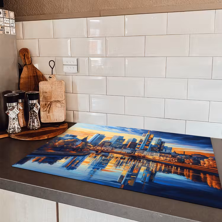 Zonsondergang Frankfurt - Stad - Skyline - Water Inductie beschermer vinyl 3mm klein -sfeer3
