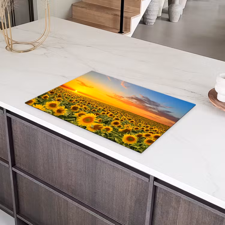 Zonsondergang Boven het Zonnebloemrijk Inductie beschermer vinyl 3mm klein -sfeer8