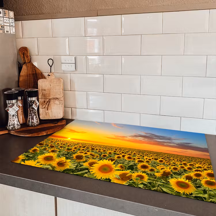 Zonsondergang Boven het Zonnebloemrijk Inductie beschermer vinyl 3mm klein -sfeer3