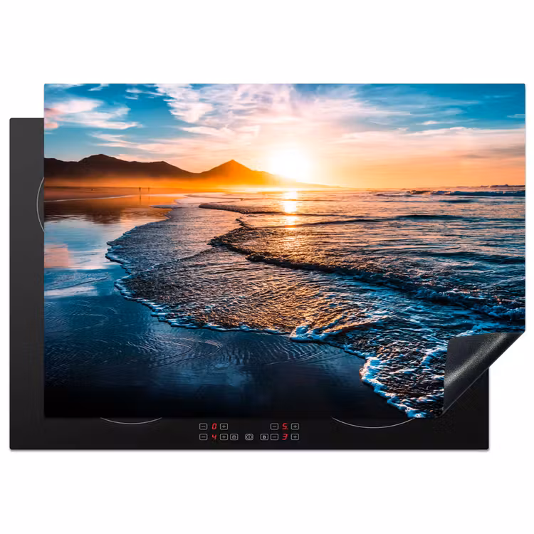 Zonsondergang - Zee - Berg - Horizon - Landschap - Blauw Inductie beschermer vinyl 3mm middel -3d