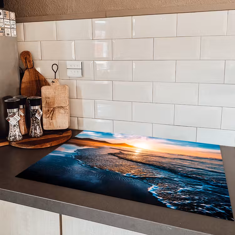 Zonsondergang - Zee - Berg - Horizon - Landschap - Blauw Inductie beschermer vinyl 3mm middel -sfeer3