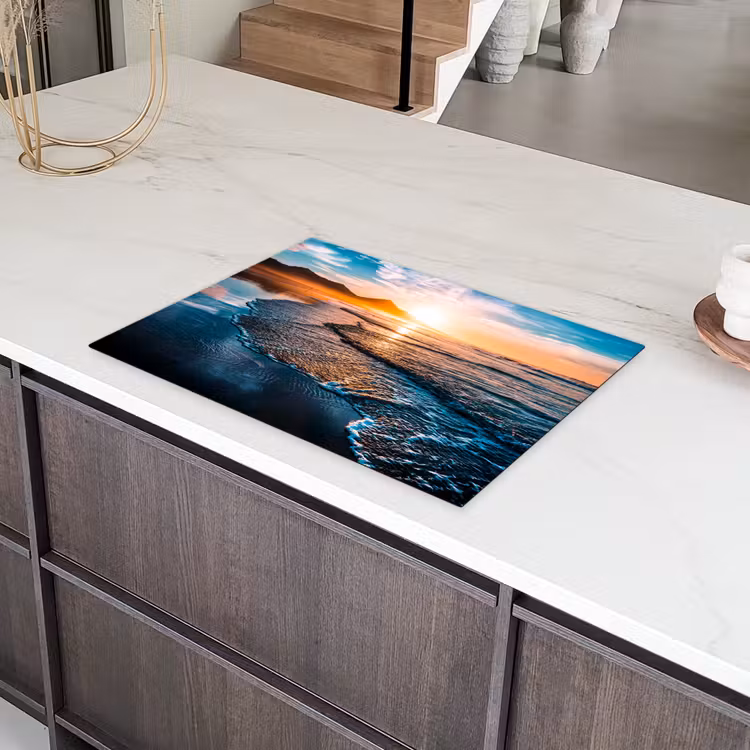 Zonsondergang - Zee - Berg - Horizon - Landschap - Blauw Inductie beschermer vinyl 3mm middel -sfeer8