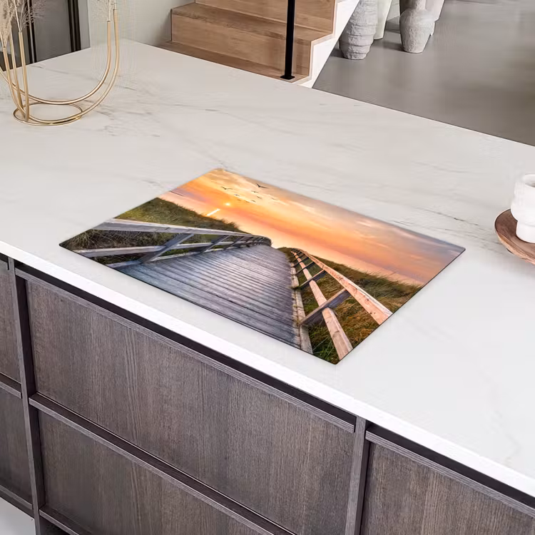 Zonsonderang - Zee - Pad - Gras - Duin - Vogels Inductie beschermer vinyl 3mm klein -sfeer8