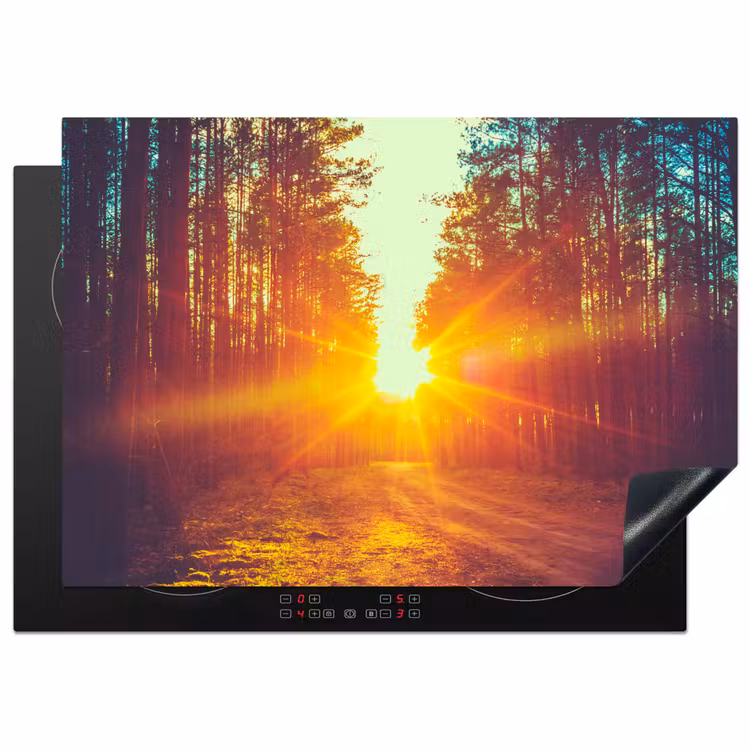 Zonsondergang - Bomen - Bos - Natuur Inductie beschermer vinyl 3mm middel -3d