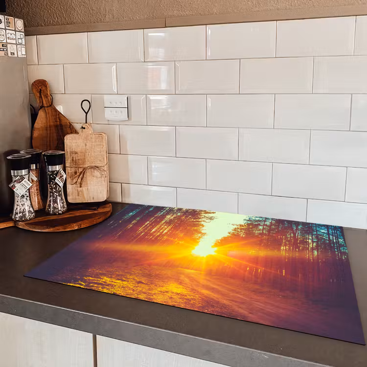 Zonsondergang - Bomen - Bos - Natuur Inductie beschermer vinyl 3mm middel -sfeer3