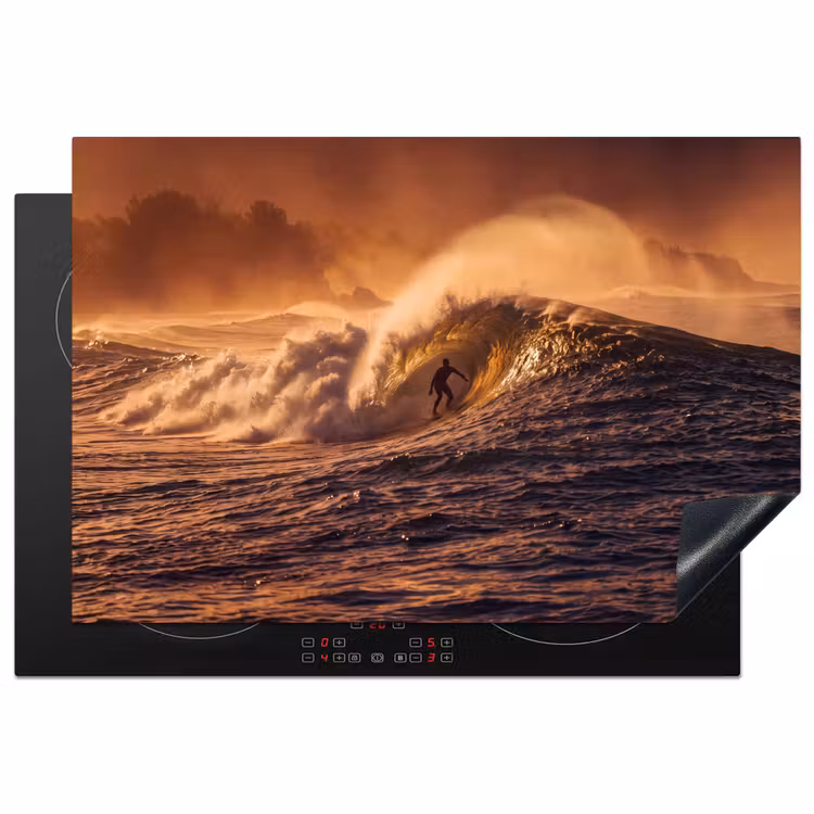 Surfer - Golf - Oceaan - Sport - Oranje Inductie beschermer vinyl 3mm klein -3d