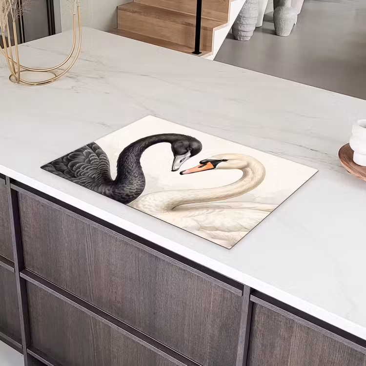 Zwanen - Hartvorm - Dieren Inductie beschermer vinyl 3mm klein -sfeer8